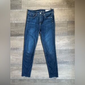Rag & Bone Mad River High Rise Skinny Ankle Jeans 29 Dark Wash Stretch Raw Hem